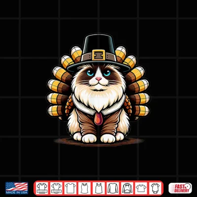 Design Humor Thanksgiving Turkey Ragdoll Cat Shirt