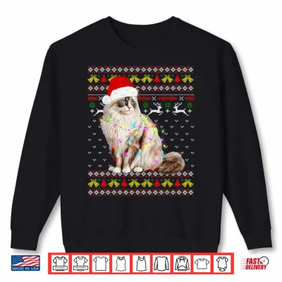 Sweatshirt Ragdoll Cat Christmas Ugly Design Festive Lights Cat Lover Shirt