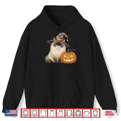 Hoodie Ragdoll Cat Mom Halloween Witch with Pumpkin Cute Fall Shirt