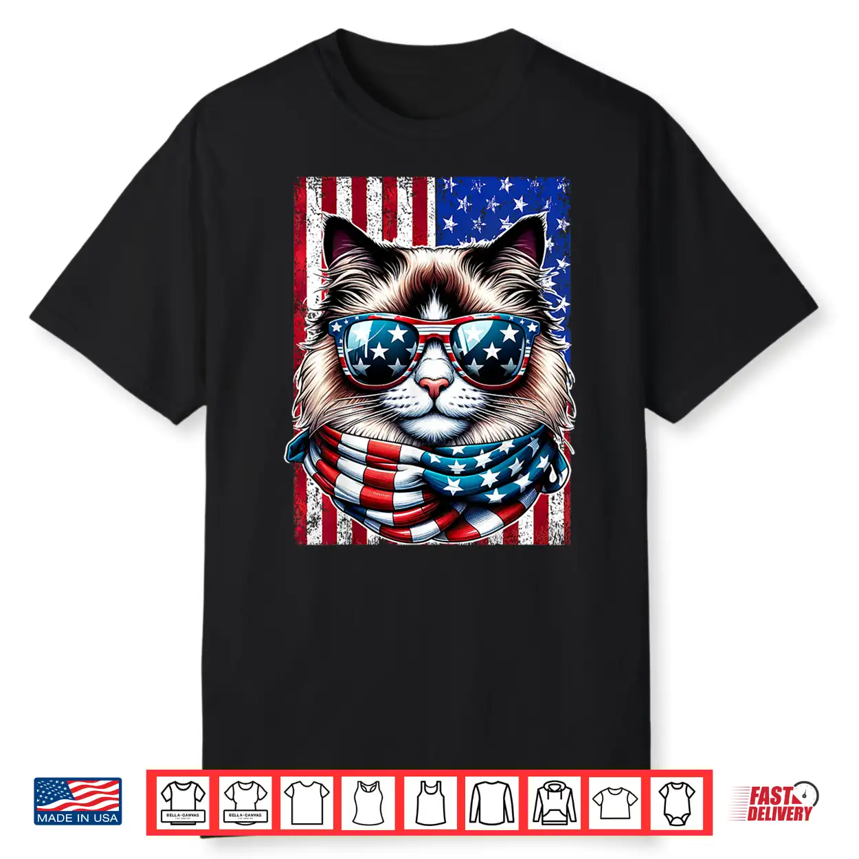 4Th Of July Ragdoll Cat Usa Flag Sunglasses Patriotic Cat Shirt