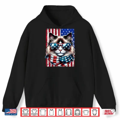 Hoodie 4th of July Ragdoll Cat USA Flag Sunglasses Patriotic Cat Shirt