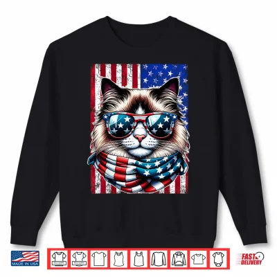 Sweatshirt 4th of July Ragdoll Cat USA Flag Sunglasses Patriotic Cat Shirt