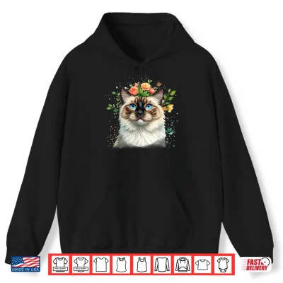 Hoodie Ragdoll Blue Eyed Boho Chic Cat Flowers Nature Garden Pretty Shirt