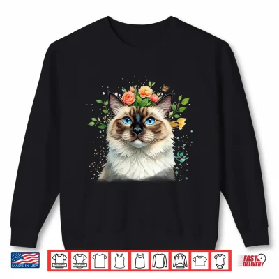 Sweatshirt Ragdoll Blue Eyed Boho Chic Cat Flowers Nature Garden Pretty Shirt