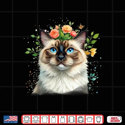 Design Ragdoll Blue Eyed Boho Chic Cat Flowers Nature Garden Pretty Shirt