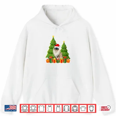 Hoodie Ragdoll Cat Xmas Tree Lights Santa Hat Ugly Christmas Shirt