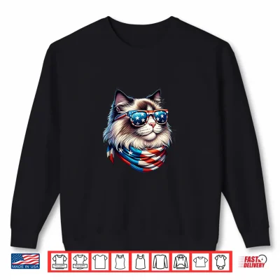 Sweatshirt Ragdoll Cat USA Flag Sunglasses Patriotic Cat 4th of July Shirt