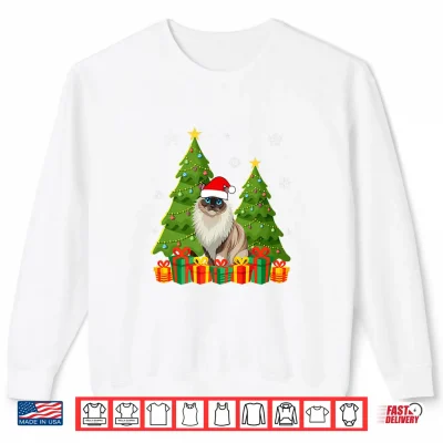 Sweatshirt Ragdoll Cat Xmas Tree Lights Santa Hat Ugly Christmas Shirt