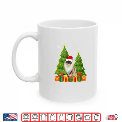 Mug Ragdoll Cat Xmas Tree Lights Santa Hat Ugly Christmas Shirt