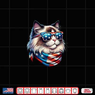 Design Ragdoll Cat USA Flag Sunglasses Patriotic Cat 4th of July Shirt