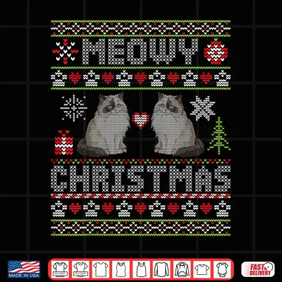 Design Ragdoll Cats Together Merry Meowy Christmas Day Ugly Sweater Shirt