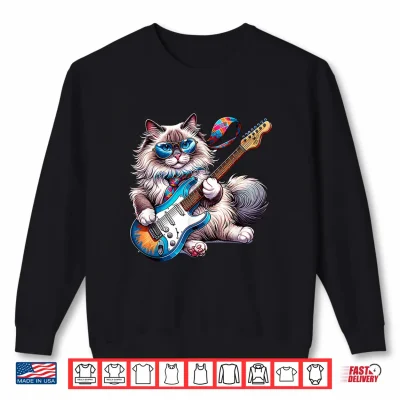 Sweatshirt Rock Cat Playing E Guitar Funny Guitar Ragdoll Cat Shirt for Men Women Girls Kids