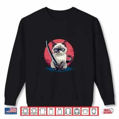 Sweatshirt Samurai Ragdoll Cat Japanese Kawaii Ninja Cat Shirt