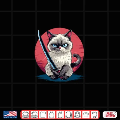 Design Samurai Ragdoll Cat Japanese Kawaii Ninja Cat Shirt