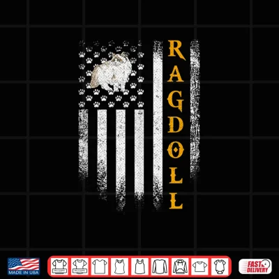 Design Vintage USA American Flag Ragdoll Cat Funny Kitties Lover Shirt