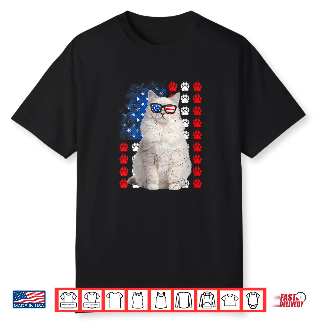 Womens Funny Ragdoll Cat Paws Usa Flag Indepedence Day 4Th Of July Shirt