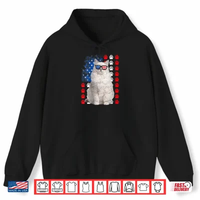 Hoodie Womens Funny Ragdoll Cat Paws USA Flag Indepedence Day 4th Of July Shirt