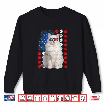 Sweatshirt Womens Funny Ragdoll Cat Paws USA Flag Indepedence Day 4th Of July Shirt