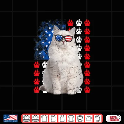 Design Womens Funny Ragdoll Cat Paws USA Flag Indepedence Day 4th Of July Shirt
