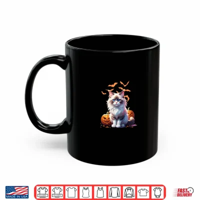 Mug Ragdoll cat with Bats and Pumpkins Cat Lover Halloween Shirt