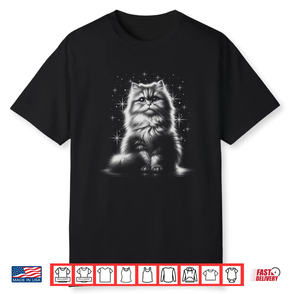 Cute Persian Cat Drawing Style Under Starry Sky Shirt