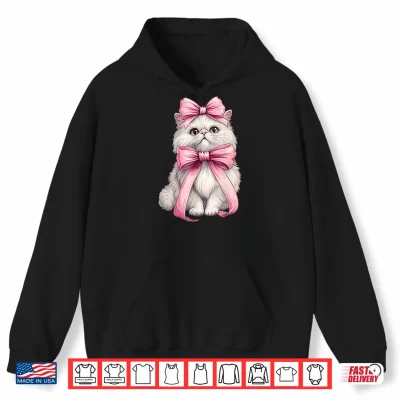 Hoodie Coquette Bow Persian Cat Mom Cute Pink Mothers Day Mom Girl Shirt