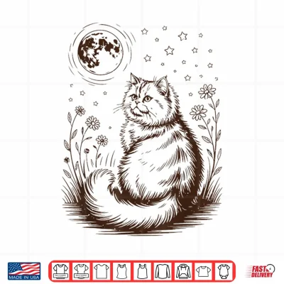 Design Cute Floral Persian Cat Moon Halloween Costume Girl Women Shirt