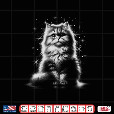 Design Cute Persian Cat Drawing Style Under Starry Sky Shirt