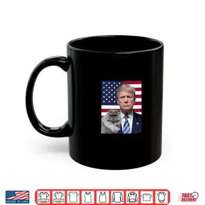 Mug Funny President Donald Trump With A Persian Cat USA Flag Shirt