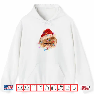 Hoodie Funny Xmas Persian Cat Christmas Lights Adorable Face Fluffy Shirt