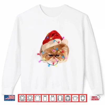 Sweatshirt Funny Xmas Persian Cat Christmas Lights Adorable Face Fluffy Shirt