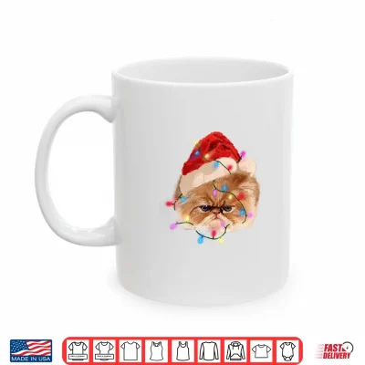 Mug Funny Xmas Persian Cat Christmas Lights Adorable Face Fluffy Shirt
