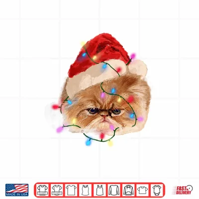 Design Funny Xmas Persian Cat Christmas Lights Adorable Face Fluffy Shirt