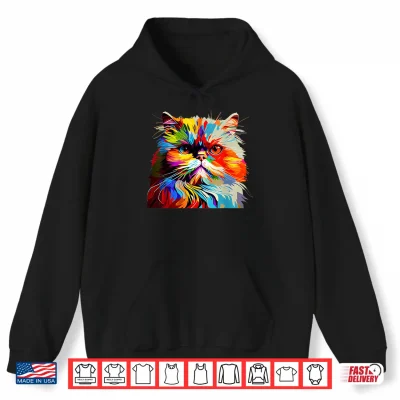 Hoodie Persian Cat Lovers Colorful Pop Art Persian Cat Shirt