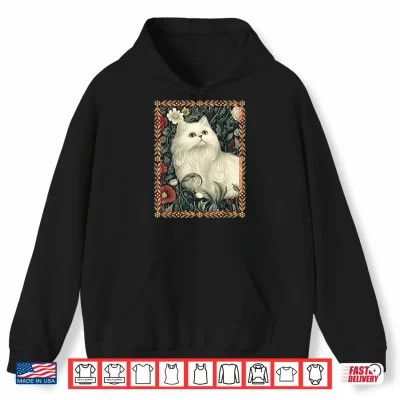 Hoodie White Persian Cat in a Garden Elegant Vintage Shirt