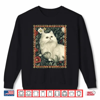 Sweatshirt White Persian Cat in a Garden Elegant Vintage Shirt