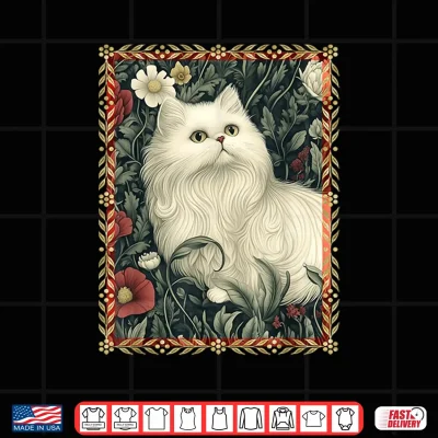 Design White Persian Cat in a Garden Elegant Vintage Shirt