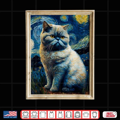 Design Exotic Shorthair Cat Van Goghs Starry Night Cat Lover Cat M Shirt