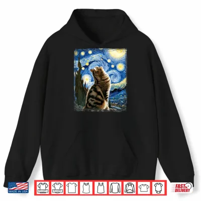 Hoodie Van Gogh Starry Night Style Artistic Exotic Shorthair Cat Shirt