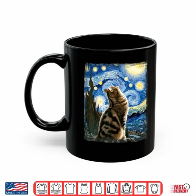 Mug Van Gogh Starry Night Style Artistic Exotic Shorthair Cat Shirt