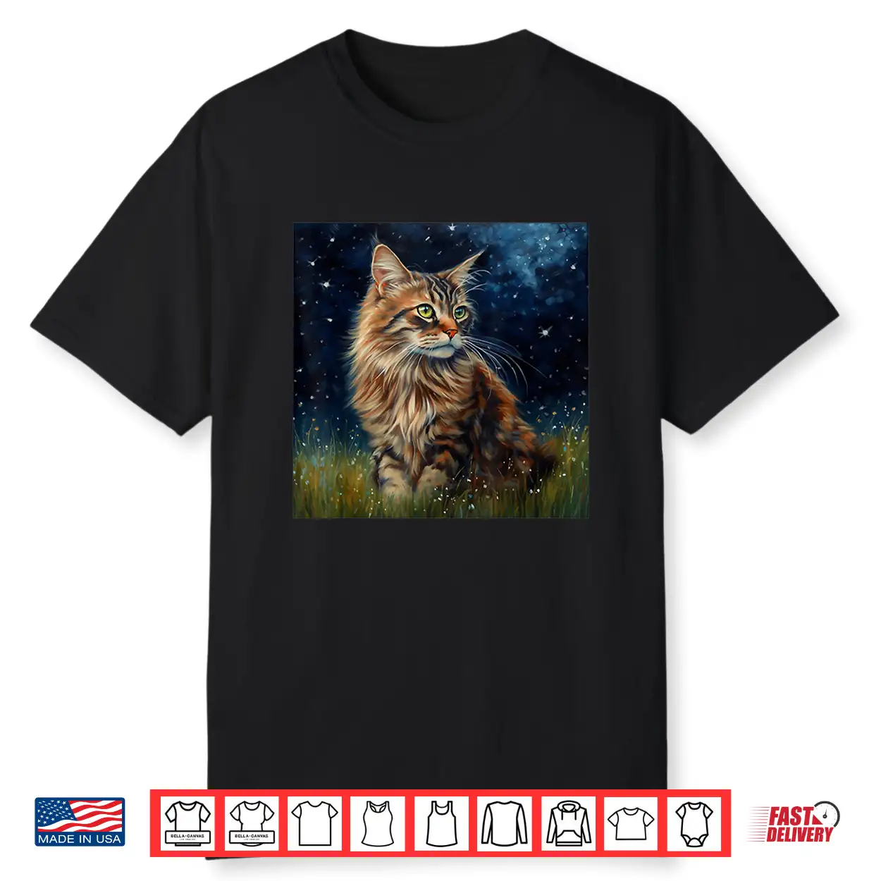 Cute Maine Coon Cat In A Starry Sky Night Painting Shirt
