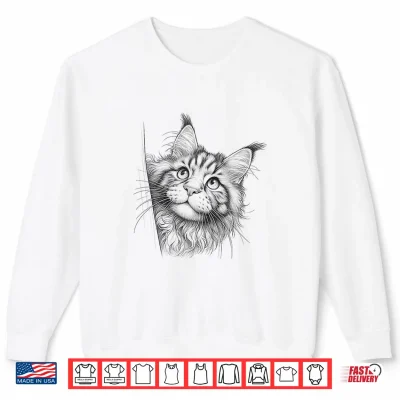 Sweatshirt Cute Maine Coon Cat Peeking Professional Graphic Shirt