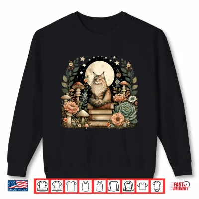 Sweatshirt Floral Womens Cottagecore Maine Coon Cat Lover Shirt