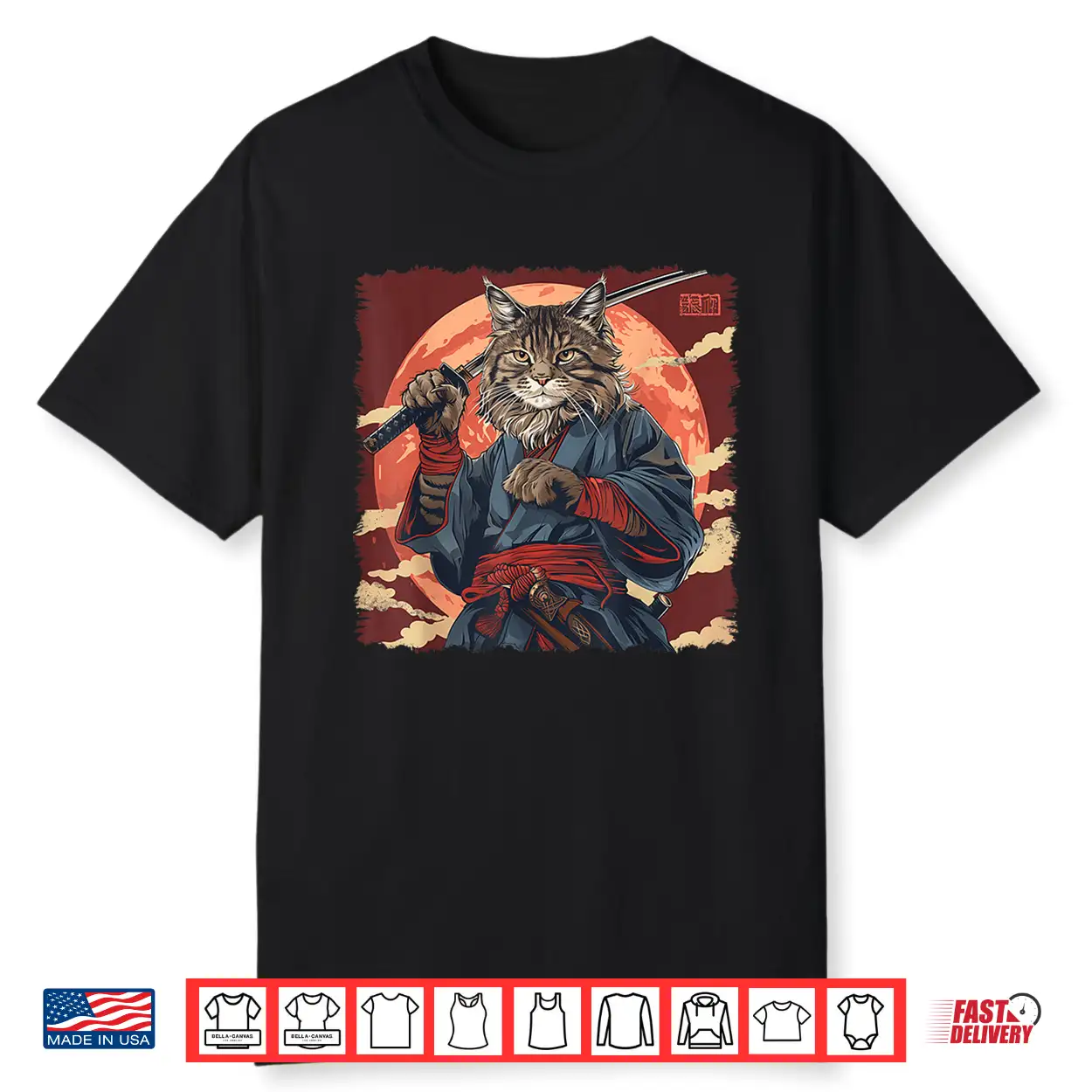 Maine Coon Cat Japanese Art Samurai Ukiyo E Shirt