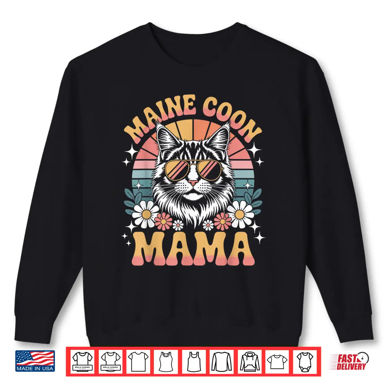 Maine Coon Cat Mama Floral Vintage Sixties Seventies Sunglasses Shirt Maine Coon Cat Mama Floral Vintage Sixties Seventies Sunglasses Shirt
