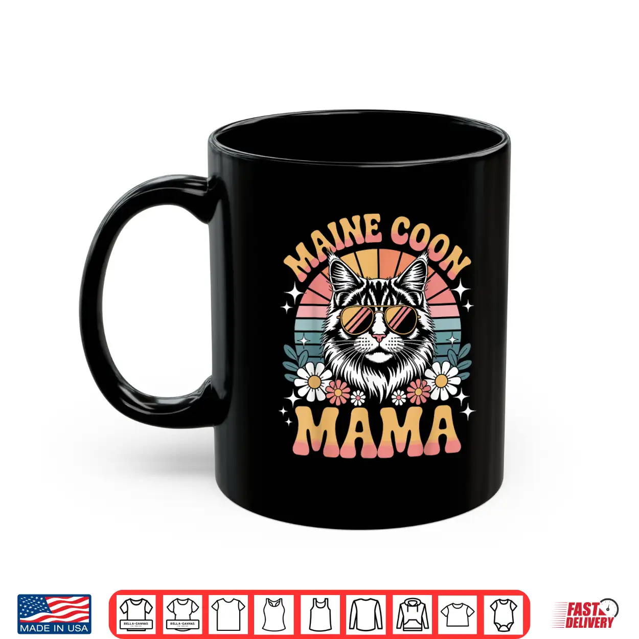Maine Coon Cat Mama Floral Vintage Sixties Seventies Sunglasses Shirt Maine Coon Cat Mama Floral Vintage Sixties Seventies Sunglasses Shirt