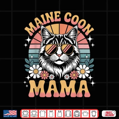 Maine Coon Cat Mama Floral Vintage Sixties Seventies Sunglasses Shirt 4 Design Maine Coon Cat Mama Floral Vintage Sixties Seventies Sunglasses Shirt
