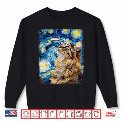 Sweatshirt Maine Coon Cat Starry Night Painting Shirt