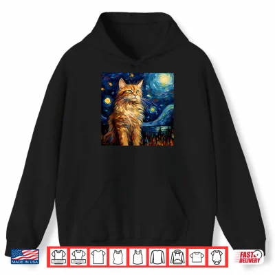 Hoodie Surreal Starry Night Maine Coon Cat Shirt