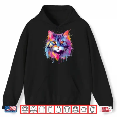 Hoodie Colorful Splash Art Maine Coon Cat Face Shirt